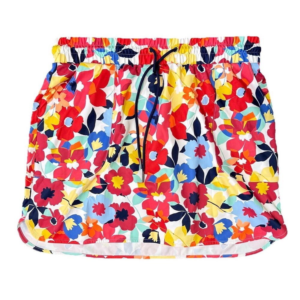 Women’s Bright Floral Active Skort Drawstring Waist Pockets Summer Sporty Sz Med